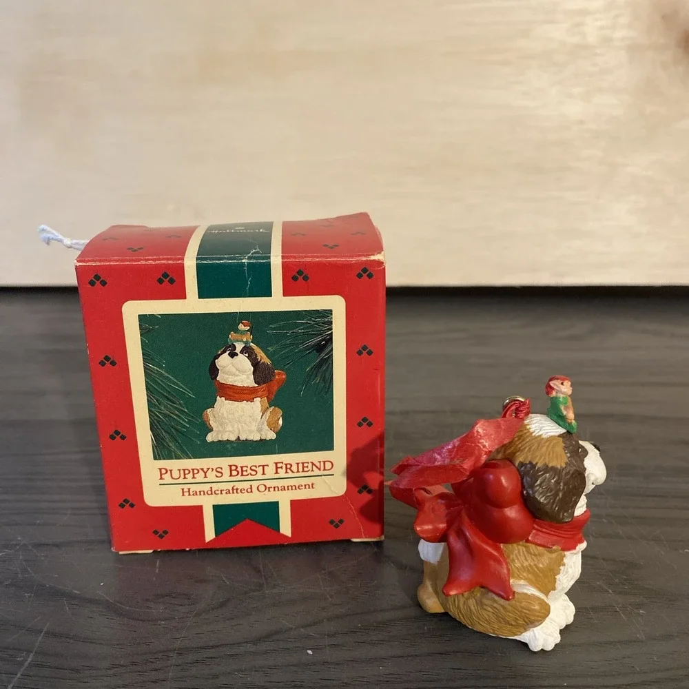 Hallmark 1986 PUPPY'S BEST FRIEND Ornament Vintage St Bernard Dog & Elf